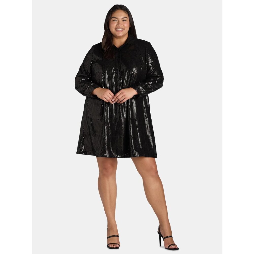 Terra & Sky Black  Sequin Dress  Shirt Dress 2X  22/24  22W